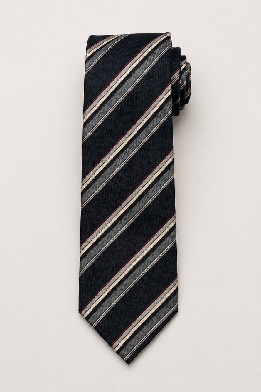 Vintage Christian Dior All Silk Striped Necktie Navy Gray Burgundy Tie